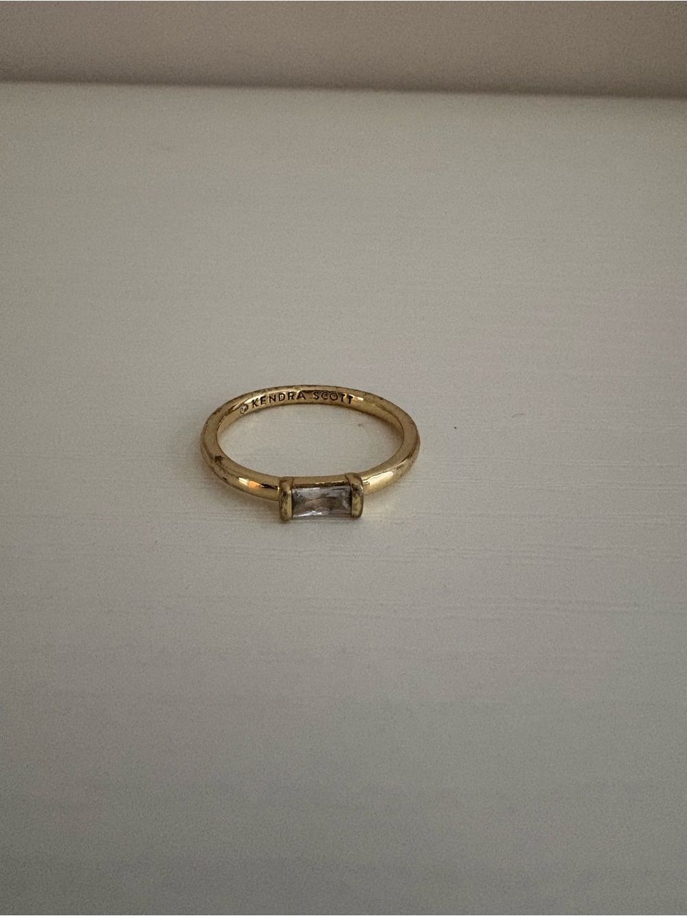 Kendra Scott Gold Rectangle Solitaire Ring with Clear Stone Used as Shown in Pic